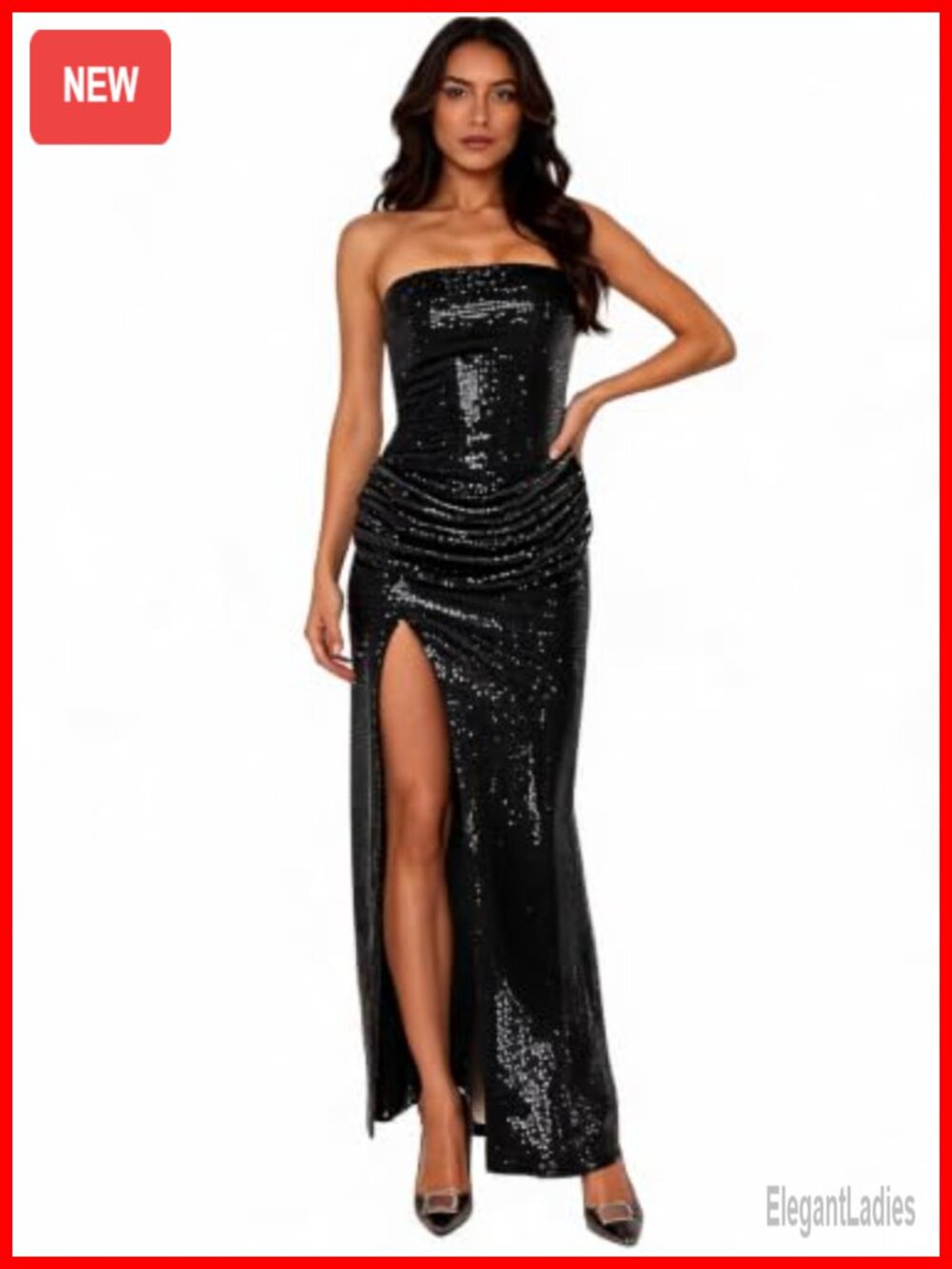 Sequin Maxi Dress Sleeveless High Slit Evening Gown Party